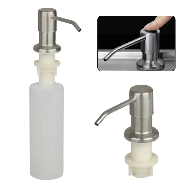 Built-in Sink Soap Dispenser for Kitchen Stainless Steel Brushed Nickel with 300ml Liquid Soap Bottle