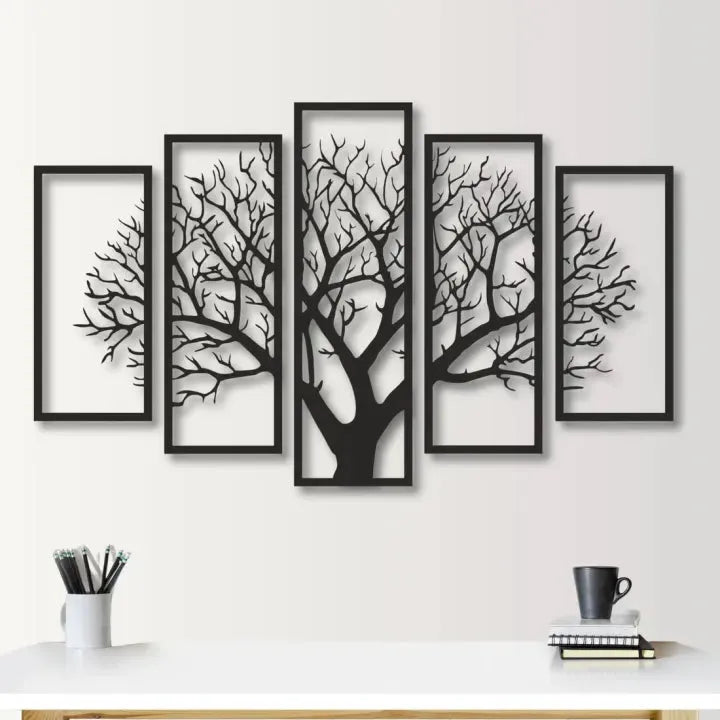5 Frames Tree Wooden Wall Decor Ideas | 3d Laser Cut Wooden Wall Decoration Pieces for Offices and Bedrooms and for Gift Items | Decorating Items for Home Decoration Items for Rooms Decoration Items for Home Decor and Living Room | Decore Wall Art