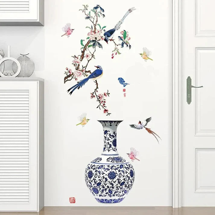 3D Large Vase Wall Sticker – Floral Design