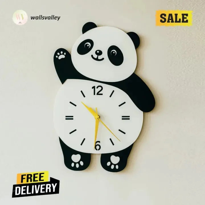 Panda Wall Clock – Cartoon Animal Shape Decorative Silent Non-Ticking Wall Clock for Kids Room, Nursery, Bedroom, Living Room, Home Decoration & Gift | Creative Punch-Free Easy to Install Panda Wall Art Clock