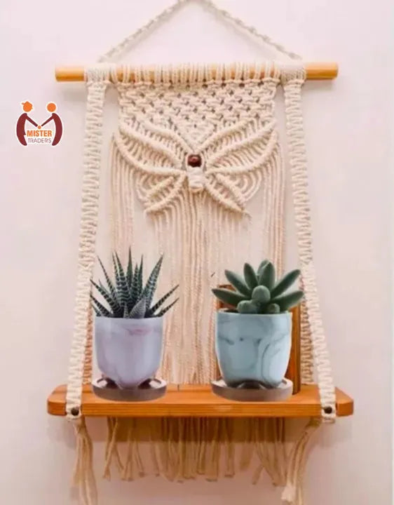 Mister Traders Brand Purely Handmade Macrame Wall Hanging Shelf I Decorating items I Decorating items for home I Wall decoration items I Wall art I Wall art hangings I Home decor items I Decoration pieces I Decoration items I Wall Shelves